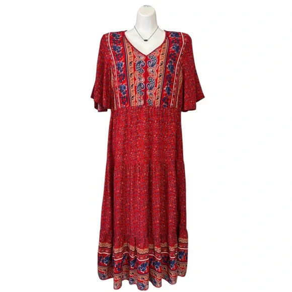 chinese dress ladies 70s Flutter Sleeve Empire Waist Cottagecore Maxi Dress Smock Top Vinta   Vintage Fashion Library